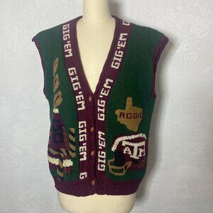 Texas A&M Aggies  Knit Sweater Vest Gig Em Logo Maroon & Green Sleeveless Size L